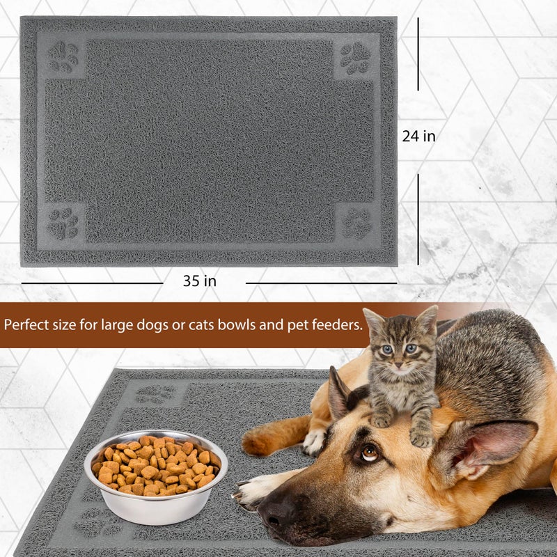 Prime Pets Dog Food Mat Waterproof, 35â€x 24â€, Pet Mat for Food and Water Bowl, Cat Bowl Mat for Floor, Grey - Image 2